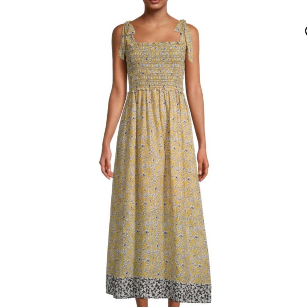 Max Studio Yellow Floral Smocked Maxi Dress
